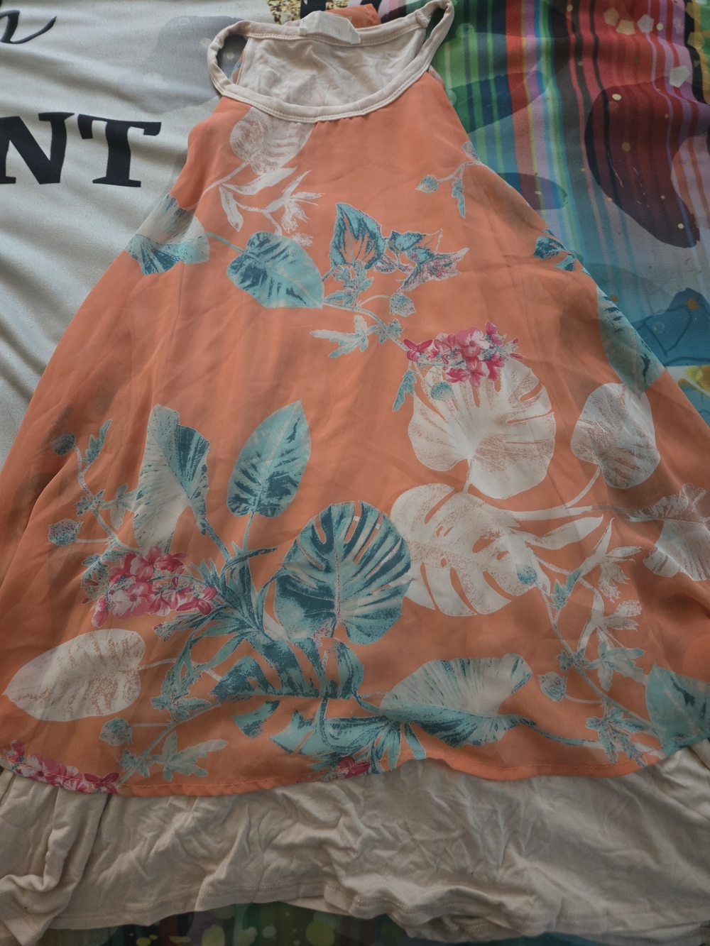 Peach Love California Peach and Coral Tank Top with Cream Trim